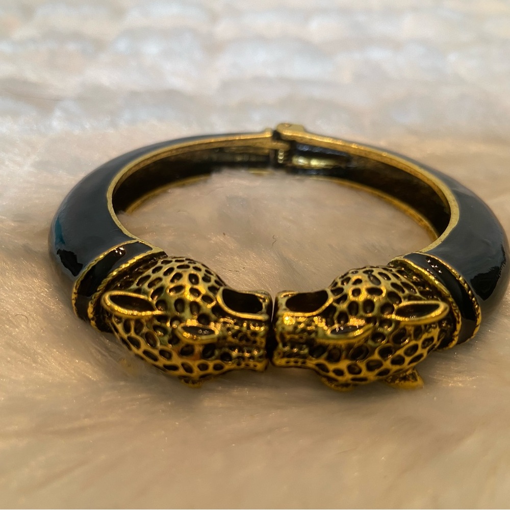 Gold and Black Leopard Bangle Bracelet